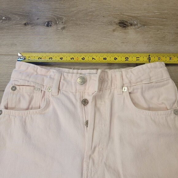 Zara Women's Light Pink Denim Straight Leg Jeans Frayed Hem & Button Fly Sz 4 - Picture 6 of 8